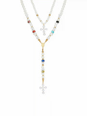 CROSS BEADED LAYERED NECKLACE