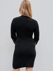 Sequins High Neck Lantern Sleeve Knitted Dress