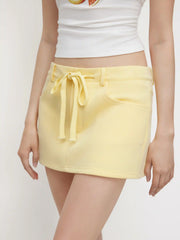 Cotton-blend Low Rise Knotted Mini Skort