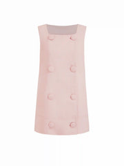 Sleeveless Square Neck Double Breasted Straight Mini Dress