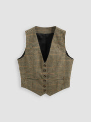 V-neck Check Button Blazer Vest