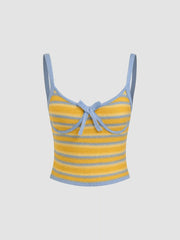Knit Stripe Bowknot Crop Tank Top