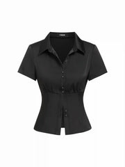 Satin Short Sleeve Ruched Corset Blouse
