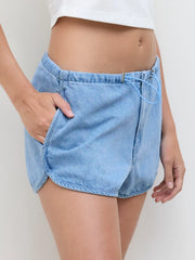 Denim Low Rise Drawstring Micro Shorts
