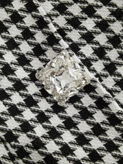 Tweed Houndstooth Collar Rhinestone Detail Cinched Waist Blazer