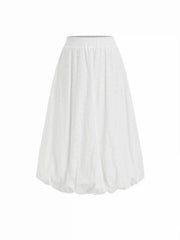 Lace Floral Middle Waist Bubble Midi Skirt