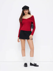 Off-shoulder Long Sleeve Ruched Top