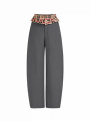 Mid Rise Tartan Ruffled Barrel-leg Trousers