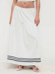 Linen-blend Mid Rise Stripe Maxi Skirt