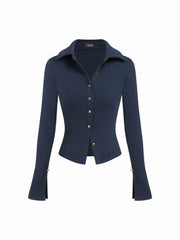 Cotton-blend Metal Detail Split Top