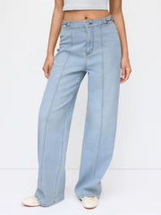 Denim High Rise Wide Leg Metal Detail Jeans