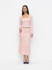 Square Neck Ruched Top & Floral Mermaid Maxi Skirt Set