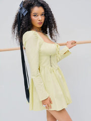 Square Neck Ruffle Hem Mini Dress