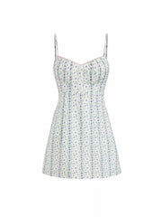 Cotton-blend Floral Stripe Scoop Neck Ruched A-line Mini Dress