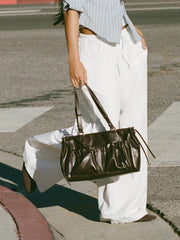 Cotton-blend Mid Rise Drawstring Straight Leg Trousers