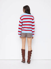 Knit Lobster Pattern Striped Round Neckline Oversized Sweater