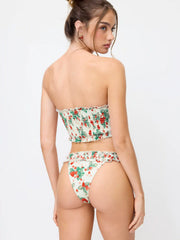 Bandeau Floral Shirred Lettuce Trim Bracelet Bikini Set