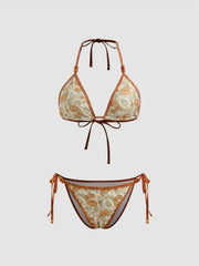 V-neck Paisley Beaded Detail Triangle Bikini Set