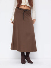 Cotton-blend Mid Rise Ruffle Maxi Skirt With Belt