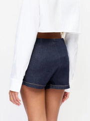 Stretch Denim Low Rise Metal Detail Split Mini Skort