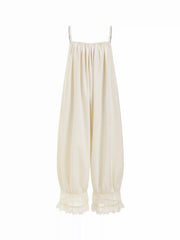 Lace Panel Mid Rise Bloomer Jumpsuit