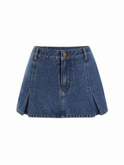 Washed Denim Split Low Rise A-line Mini Skort