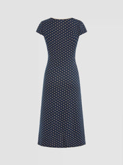 Knit V-neck Polka Dot Bowknot Midi Dress