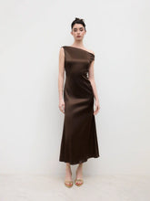 Satin Asymmetrical Neck Backless Maxi Dress
