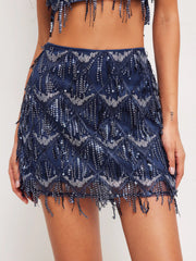 Sequin High Rise Solid Rhombus Mini Skirt