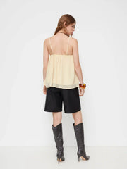 V-neck Lace Trim Asymmetrical Hem Ruched Oversized Cami Blouse