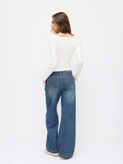Denim High Rise Straight Leg Jeans
