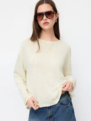 Round Neckline Stitch Long Sleeve Oversized Tee