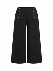 Mid Rise Solid Metal Button Wide Leg Trousers Curve & Plus