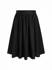 Cotton Mid Rise Draped Pleated Flared Midi Skirt Curve & Plus