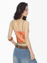 Mesh Sweetheart Floral Lace Trim Cami Top