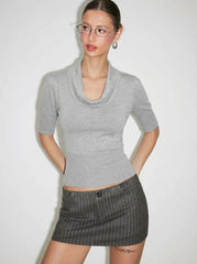 Knit Cowl Neck Puff Sleeve Top