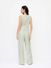 Cotton-blend Boat Neck Wrap Top & Mid Rise Wide Leg Trousers Set