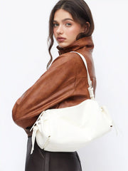 DOUBLE POCKETS FAUX LEATHER SHOULDER BAG