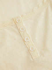 Cotton-blend Square Neck Lace Trim Tank Top