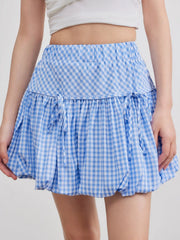 Bowknot Gingham Bubble Hem Mini Skirt