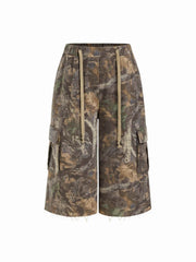 Cotton-blend Mid Rise Camo Drawstring Baggy Bermuda Pants