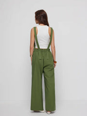 Linen-blend Square Neck Mid Rise Drawstring Oversized Wide Leg Jumpsuit
