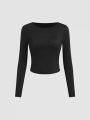 Round Neckline Long Sleeve Top & Mid Rise Leopard Elastic Waist Wide Leg Trousers Set