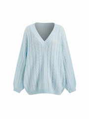 Cable Knit Mohair-blend V-neck Long Sleeve Oversized Top