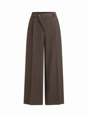 Mid Rise Striped Asymmetrical Straight Leg Trousers