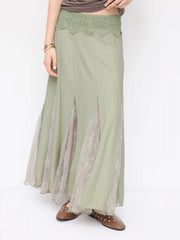 Textured Mid Rise Lace Patched Mermaid Midi Skirt
