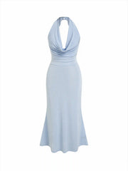 Textured Cowl Neck Lace Panel Mermaid Maxi Dress
