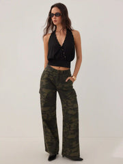 Halter Neck Crossover Metal Detail Backless Top
