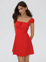 Square Neck Ruffled Cap Sleeve A-line Mini Dress