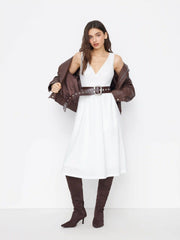 V-neck Solid Ruffle Hem Maxi Dress
